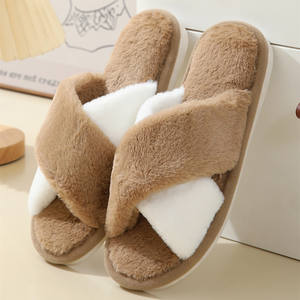 Chaussons d'été pour femmes en fausse fourrure de lapin, à bout ouvert, avec empiècements de couleurs contrastées, pour intérieur et extérieur, chauds et tendance - Product Image 6