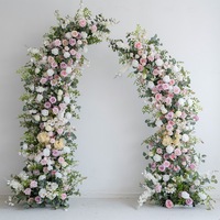 NINI Vente en gros Arche de toile de fond en corne de vache avec fleurs artificielles de mariage, en soie, faites à la main, de haute qualité, couleur personnalisée