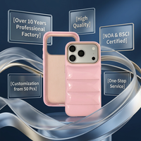 Étui de protection intégral antichoc en cuir PU matelassé rose brillant pour iPhone 15 16 17 Pro Max