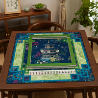 Tapis de Mahjong Américain 33,07 Pouces Bleu Marine en Microfibre Polyester Caoutchouc Naturel Antidérapant Écologique Pliable Portable Ancien