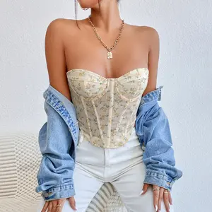 Personnalisé 2024 été Designer dentelle maille fleur impression sans manches poisson os dos nu sangle femmes Corset débardeurs