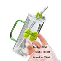 Tasse en verre borosilicate carrée avec nœud papillon et poignée, design moderne et simple, résistante à la chaleur, avec paille, pour usage domestique