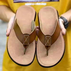 Wholesale Design Summer Mens Cork Pu Sole Leather Shoes Slippers Flip Flop For Men