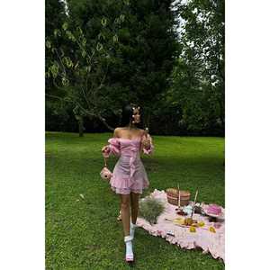 Vestido Rosa Jolanda con Estampado de Cuadros - Product Image 2