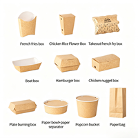 Ensemble d'emballages alimentaires jetables biodégradables et écologiques avec logo personnalisé, sacs et boîtes en papier kraft imperméables pour la restauration rapide