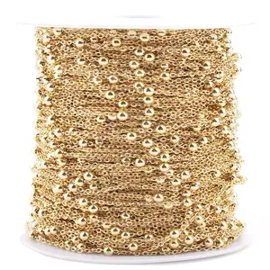 18K Gold Plated Rolo Bead Chain Link Necklace Stainless Steel Ball O Chains Roll Meter DIY For Bracelet Factory Wholesale Cheap