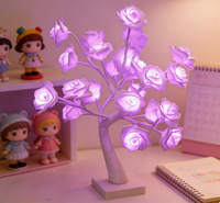 Lampe de table LED en forme de rose, alimentée par piles, 24 LED, pour chambre à coucher, mariage, fête, Noël, Saint-Valentin, décoration de la maison, éclairage