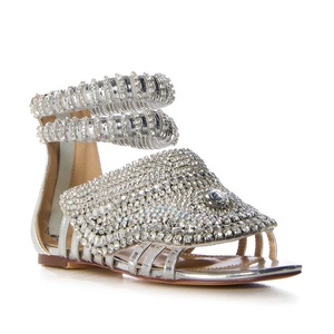 Sandales plates de luxe en argent avec diamants, grande taille 47, fermeture éclair arrière, talons plats, chaussures d'été pour femmes, style romain - Product Image 6