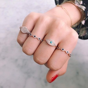 Red Green Blue Eye Cute Lovely Turkish Evil Shape Eye Link Engagement Band <strong>Silver</strong> CZ Finger <strong>Rings</strong> <strong>Stacking</strong> <strong>Ring</strong> - Product Image 2