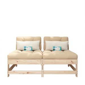 Taburetes de patio de madera de pino maciza con cojines, juego de muebles de exterior de primera calidad para 2 personas, diseño rústico y moderno - Product Image 1