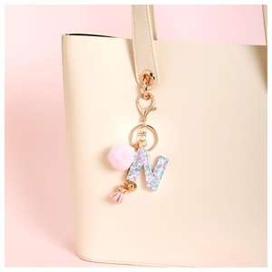 Women's Fashion Letter Resin Handmade Metal <b>Key</b> <b>Chain</b> Personalized Plush Pompom Pendant Wallet Gift Wholesale - Product Image 5