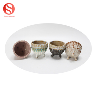 Style américain antique <span class=keywords><strong>trois</strong></span> pieds jardinière en céramique pot de fleur avec succulentes artificielles - Product Image 4