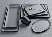 Service de vaisselle incassable 100 % mélamine, motif végétal gris et noir, pour restaurant, assiettes et plats de qualité alimentaire