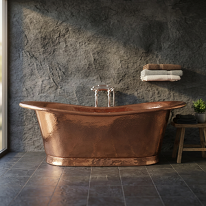 Bañera Ovalada de Cobre Independiente, Metálica, de Lujo, para Adultos, Ecológica, Sin Tapa, para Baño de Villa - Artesanía India - Product Image 1