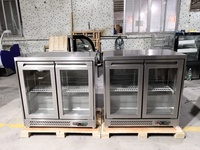 Solution complète d'équipement de restauration commerciale, réfrigérateur de bar sous comptoir en acier inoxydable avec portes vitrées à refroidissement statique