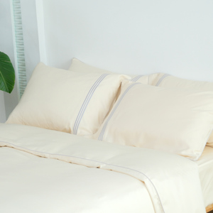 Ivoire couleur broderie 100% bio bambou Viscose 300T tissu ensemble de literie moderne tissé Style taie d'oreiller ajustée drap de lit - Product Image 2
