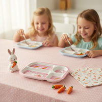 Ensemble de vaisselle pour enfants à motifs de dessins animés écologiques, assiette mignonne en mélamine givrée, boîte marron, plat rectangulaire, idéal pour la rentrée scolaire