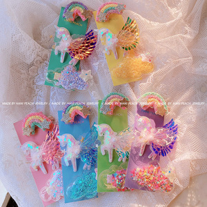 Pince à cheveux arc-en-ciel à une corne petite bête volante Quicksand Fine Flash étoiles nuages enfants frange pince à cheveux - Product Image 2
