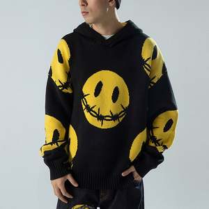 Pull à capuche en tricot jacquard surdimensionné à sublimation lourd personnalisé hiver motif animal brodé polyester/coton à capuche - Product Image 1