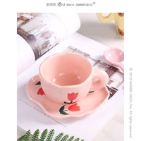 Nouvelle tasse à café et soucoupe en céramique peinte à la main, motif tulipe, style européen 2026