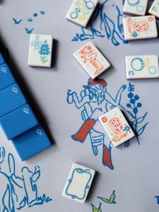 Miss Cowgirl 160 Set Blu Lusso Moderno Pieghevole Fatto a Mano Portatile in Acrilico con Tessere da Mahjong per Intrattenimento e <span class=keywords><strong>Feste</strong></span> - Product Image 3