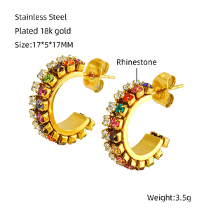 Customized <b>Western</b> Style Stainless Steel Stud Earrings Imitation Pearl Zircon Rhinestone C-Shaped Women's Fashion <b>Jewelry</b> - Product Image 5