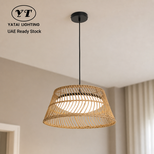 Lampe suspendue Led Wabi Sabi, hauteur réglable, pour salle à manger, chambre à coucher, décoration intérieure, diffuseur en rotin naturel et acrylique - Product Image 1