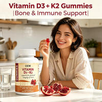 Gummies Vitamine D3 Plus K2, 60 Gummies, Soutient l'Intégrité Structurelle des Os, Formule OEM MK-7, Complément Alimentaire avec D3 par Gummy