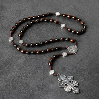 [En Stock] Collier Chapelet Croix Catholique Christianisme Pendentif Pardon 8*10mm Souvenir de Pâques Rédemption Bijoux Pardon Vente en Gros