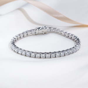 MSB-667 เครื่องประดับเมสซี่ สร้อยข้อมือเพชรเทนนิสทรงปรินเซสคัท ทองคำขาว 9k ปรับแต่งได้ พร้อมเพชรเลี้ยงในห้องปฏิบัติการ - Product Image 1