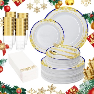 350 Assiettes en Plastique Jetables Robustes et Élégantes <span class=keywords><strong>pour</strong></span> Réceptions <span class=keywords><strong>de</strong></span> Mariage, Thanksgiving, Noël - Product Image 1