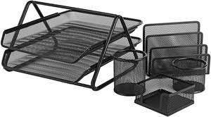 Bureau En Métal Noir de Bureau En Treillis Métallique 5 Pièces Ensemble Organisateur de Bureau avec 2 Niveaux bac à Documents, porte-Stylo, porte-notes - Product Image 2