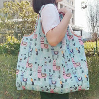 Sac fourre-tout pliable réutilisable à motif de dessin animé, grande capacité, avec poignées d'épaule, en polyester portable pour les courses