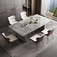 Ensemble de salle à manger de luxe italien avec 6 chaises, plateau de table en marbre blanc, mobilier de salle à manger pour hôtels et villas