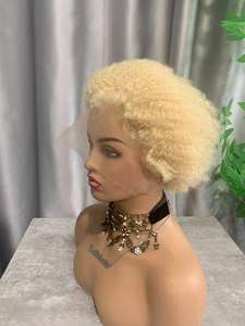 CF398 <span class=keywords><strong>Peluca</strong></span> de Cabello Humano Virgen Brasileño con Encaje Completo, Rizado Afro Kinky, Rubio 613, para Trenzas y <span class=keywords><strong>Rastas</strong></span>, 10 Pulgadas - Product Image 5