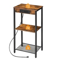 Table d'appoint à 3 niveaux avec plateau en bois massif et structure métallique, étagère de rangement, station de charge USB intégrée, armoire de chevet de 30 pouces de hauteur