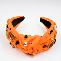 Serre-têtes noués avec lettres BOO et strass citrouille pour Halloween, cerceaux à cheveux orange et noir, accessoires capillaires de fête
