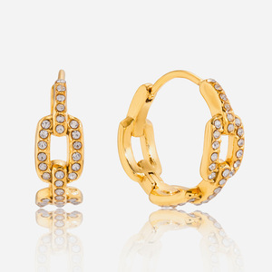 Pendientes de aro de acero inoxidable chapados en oro con diseño de cadena de cristal para mujer, regalo, joyería, accesorio de moda - Product Image 1
