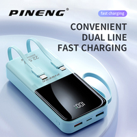 Batterie Li-polymère 20000mAh, Power Bank, USB Type-C, charge rapide, câble intégré, écran LED, chargeur rapide 2 en 1, ultra fin, portable