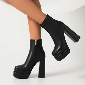 Bottines à talons hauts en cuir tendance et élégantes pour femmes - Product Image 2