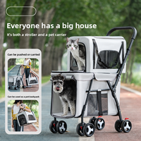 Carrito de Paseo para Mascotas de Dos Niveles, Desmontable, Plegable, Ligero y Duradero, con Malla Transpirable, Freno Trasero y 4 Ruedas Grandes