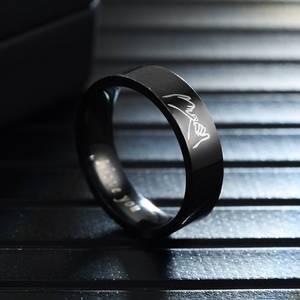 Hadiah Hari Valentine Wanita Pria Persahabatan, Baja Nirkarat Berlapis Perak Hitam Kustom <span class=keywords><strong>Pinky</strong></span> Dapat Diukir Cincin Janji untuk Pasangan - Product Image 6