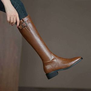 Women's Knee-High High Heeled <b>Boots</b> with Pointed Toe and Classic Design Featuring a Buckle Decoration for Autumn - Product Image 3