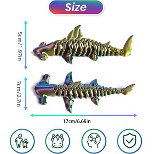 Juguetes de Animales Marinos Impresos en 3D, Tiburón <span class=keywords><strong>Martillo</strong></span> Articulado, Figura de Animal Oceánico Flexible con Articulaciones Móviles para Escritorio - Product Image 6