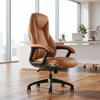 Chaise de bureau exécutive moderne, hauteur réglable, structure en aluminium, pivotante, dossier haut, cuir véritable noir, garantie 5 ans, BIFMA 5.1
