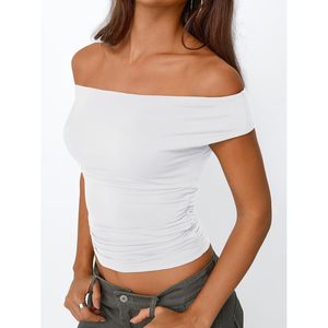 Top Corto con Hombros Descubiertos para Mujer, Blusa Elástica de Punto de Poliéster y Spandex, Atuendo de Fiesta, Estilo Y2K de Verano - Product Image 3