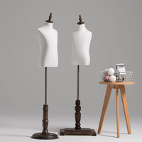 Mannequin enfant torse supérieur avec base en bois vintage pour magasin de vêtements, présentoir de vitrine fille garçon