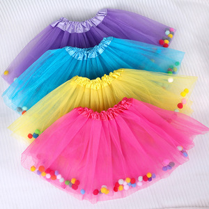 Robe tutu en tulle avec pompons pour filles, costume de scène - Product Image 1
