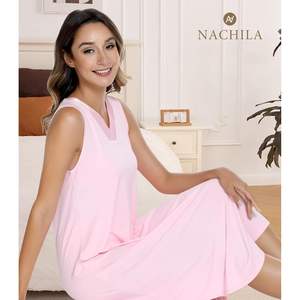 Camisón sin mangas con cuello en V para mujer, de viscosa y bambú, transpirable, informal, de longitud media, al por mayor - Product Image 4