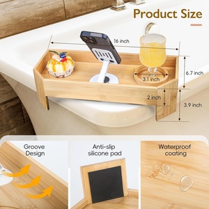 Nouveau plateau de bain à remous en bambou, étagère de rangement en bois détachable, table d'appoint antidérapante - Product Image 6